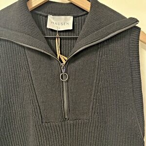 Hausen Women Size Large Heidi  Ribbed Half Zip Top Sweater Vest Black